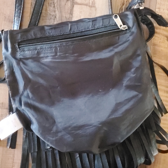 Bongo black fringe crossbody bag purse with stud detail and an adjustable strap - Picture 11 of 16